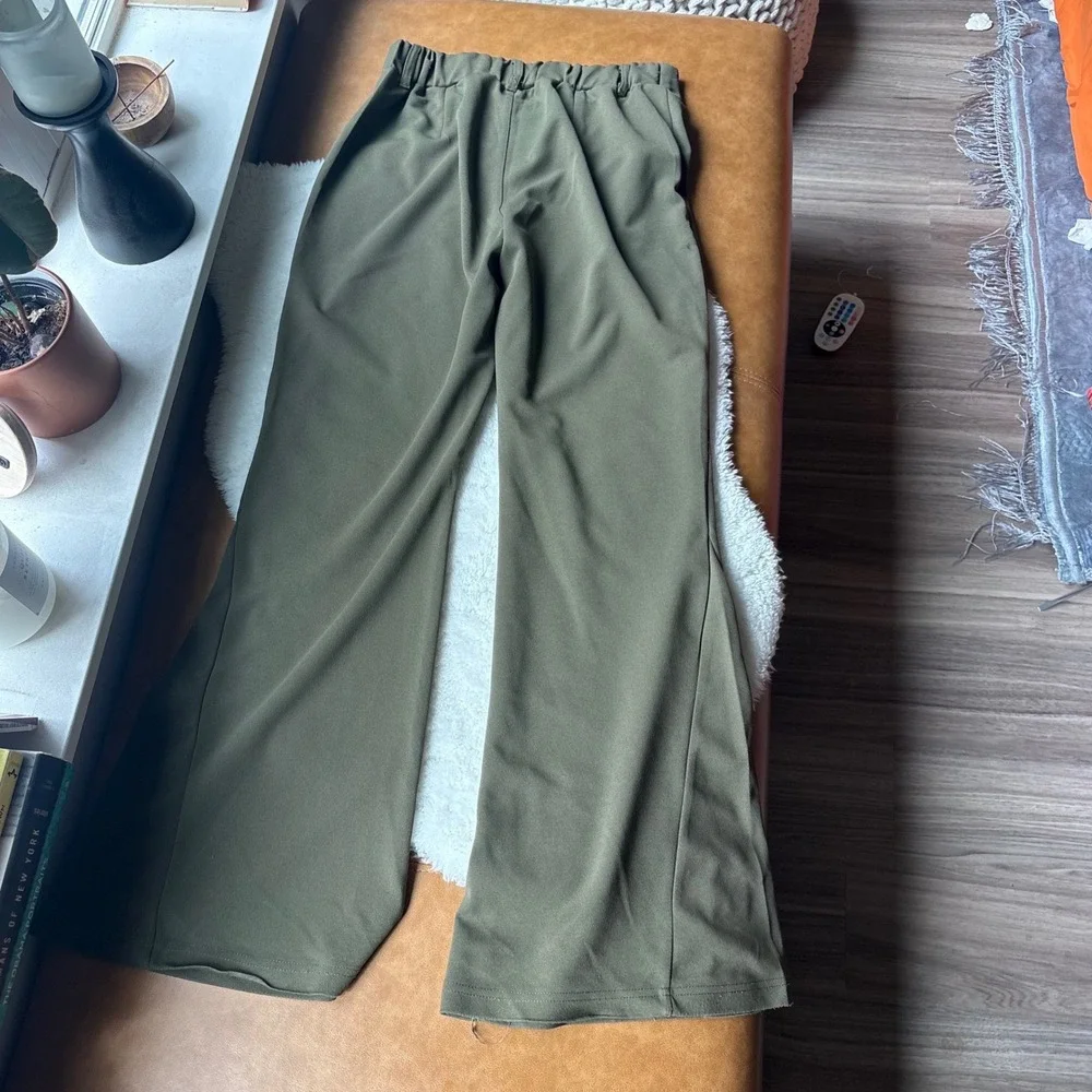 Rewash Olive Green Wide Leg Flare High Waisted Trousers Pants Size M Back